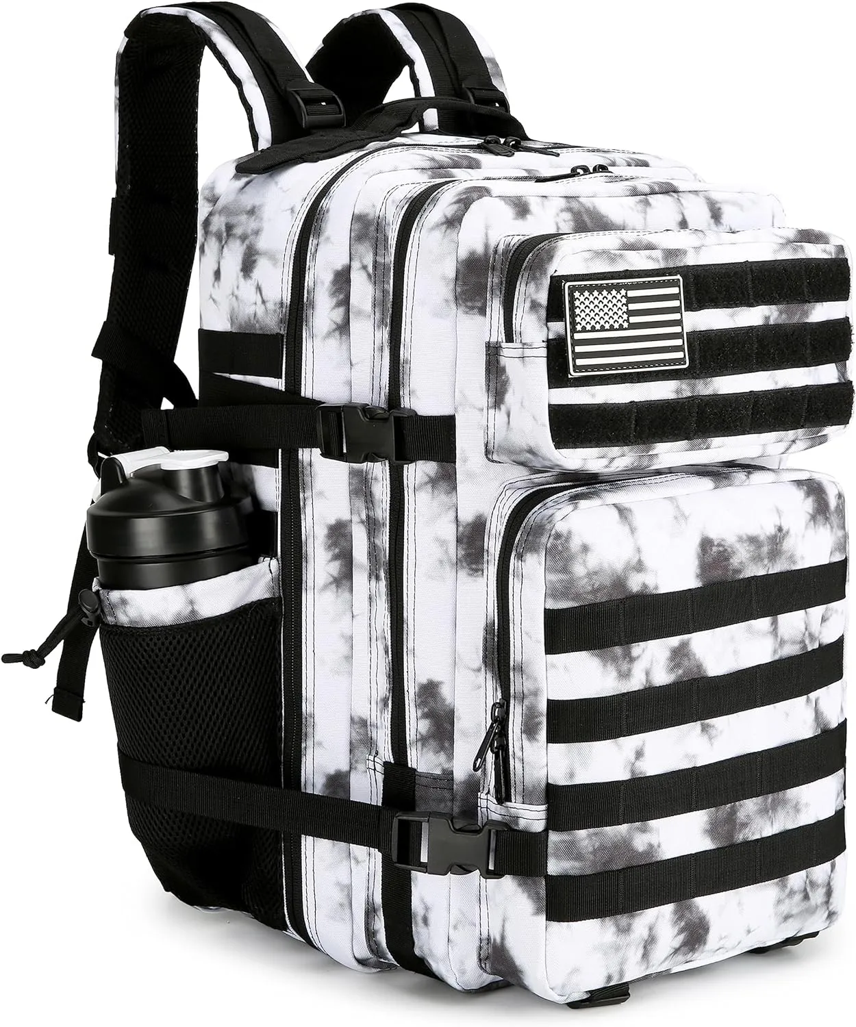 45L Tactical Assault Backpack 3 day assault pack with Molle Waterproof backpack Rucksack for Tactical Backpacks (BlackWhite Camo)