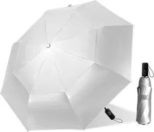 46 Inch UV Protection Sun Umbrella, Travel Compact Umbrellas for Rain, UPF 50  Portable Automatic Folding Parasol, Double Canopy Windproof Umbrella for Backpack
