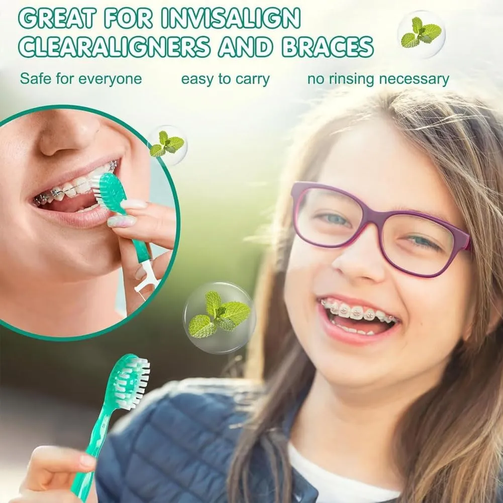 5 in 1 Mini Toothbrush & Floss & Tongue Scraper & Toothpick Set, 5 in 1 Toothbrush & Floss, Disposable Toothbrushes with Toothpaste, Portable Oral Care for Travel Work (Green Tea*26,3 Bags)