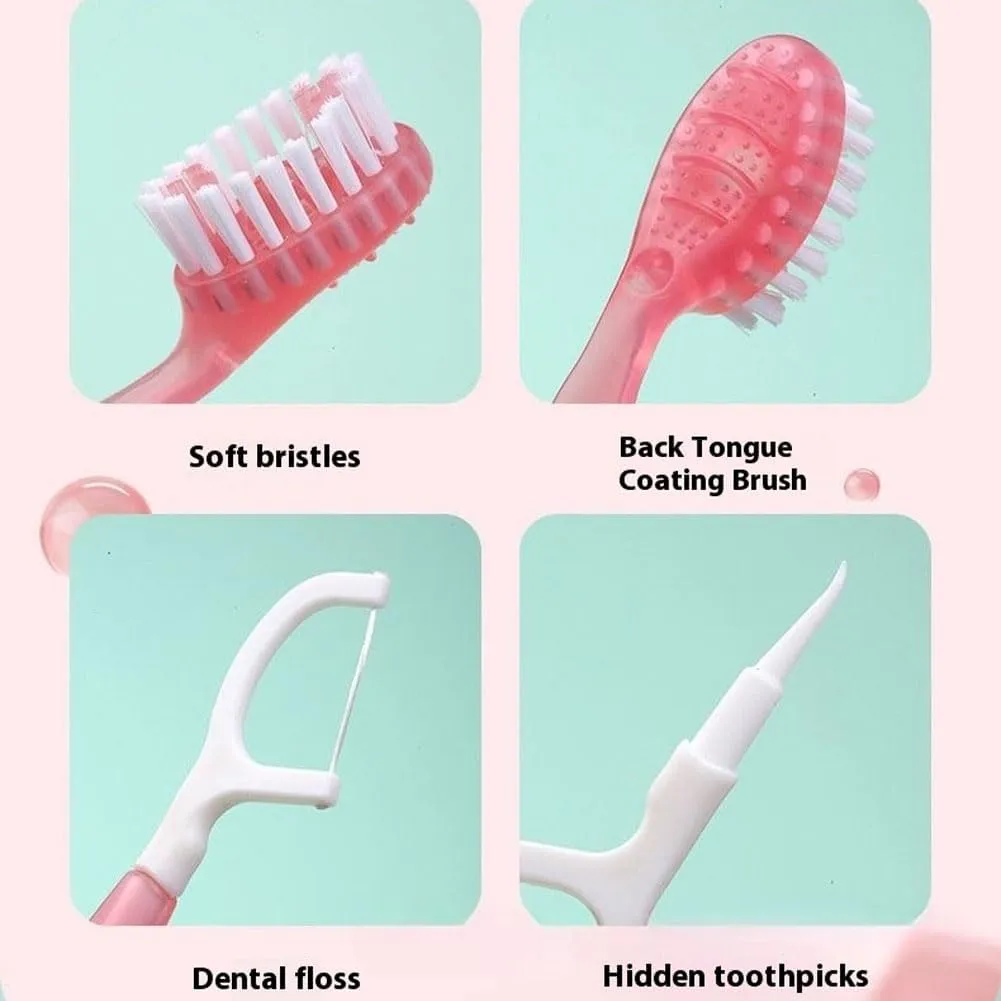 5 in 1 Mini Toothbrush & Floss & Tongue Scraper & Toothpick Set, 5 in 1 Toothbrush & Floss, Disposable Toothbrushes with Toothpaste, Portable Oral Care for Travel Work (Green Tea*26,3 Bags)