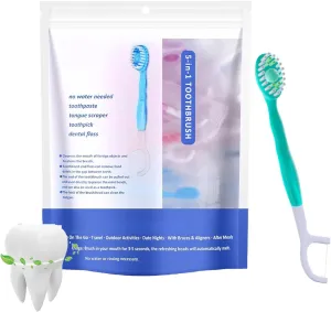 5 in 1 Mini Toothbrush & Floss & Tongue Scraper & Toothpick Set, 5 in 1 Toothbrush & Floss, Disposable Toothbrushes with Toothpaste, Portable Oral Care for Travel Work (Green Tea*26,3 Bags)