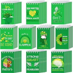 50 Pcs Mini Mental Health Notepads Small Green Ribbon Spiral Pocket Notebooks Bulk Mental Health Awareness Survivor Inspirational Gift for Public Charity Events Office Classroom Favors
