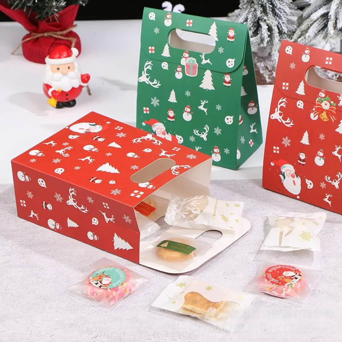 50PCS Christmas Candy Biscuit Packaging Box Gift Bag