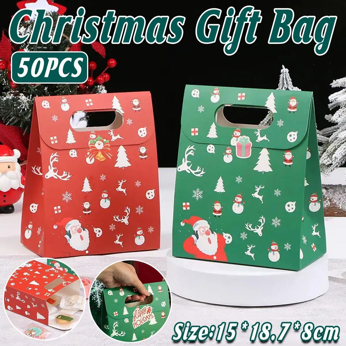 50PCS Christmas Candy Biscuit Packaging Box Gift Bag