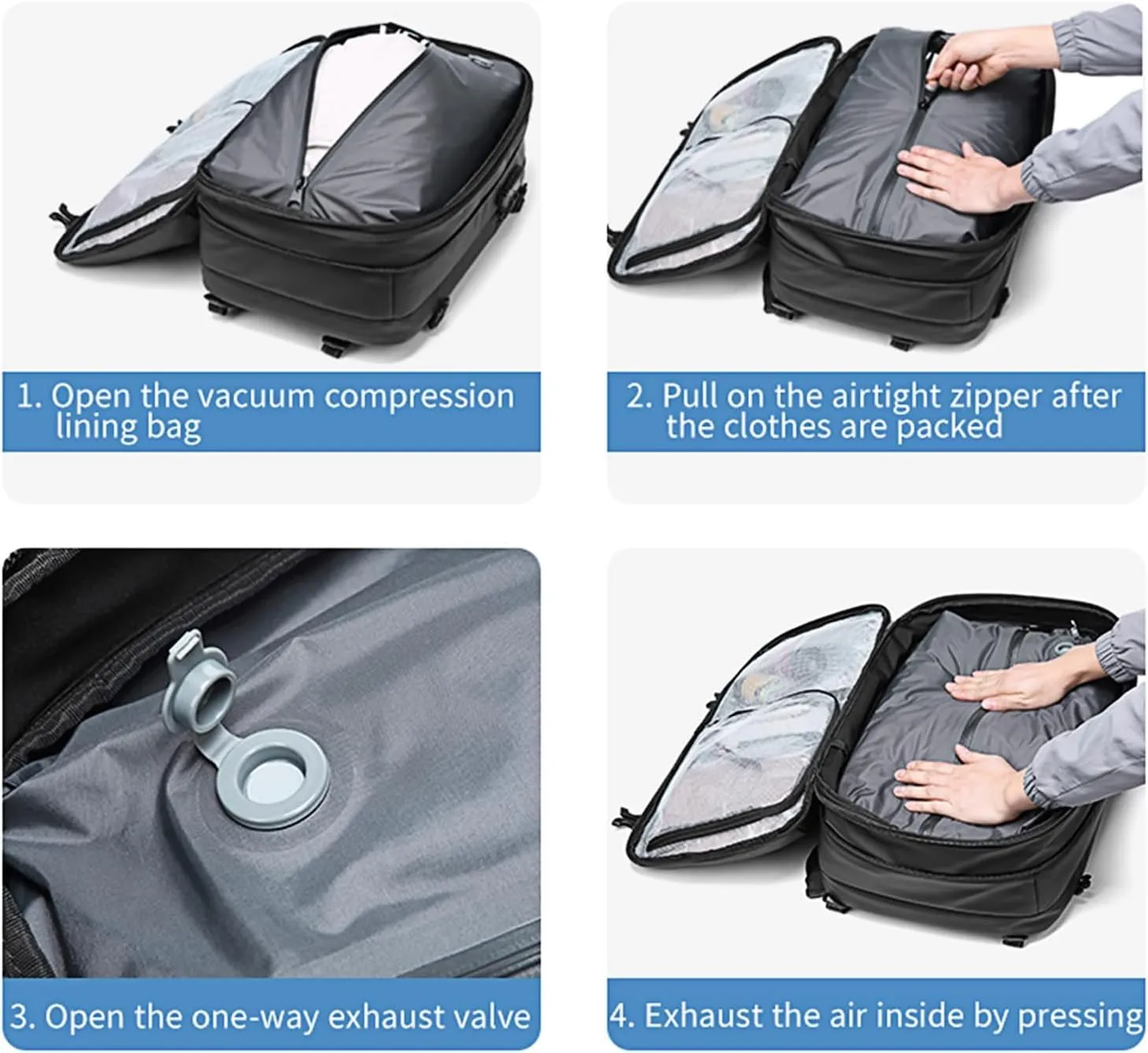 60L Airback Backpacks Expandable Travel Backpack Vacuum Compression Carry on BackPack Anti-theft Waterproof 17inch Laptop Bag