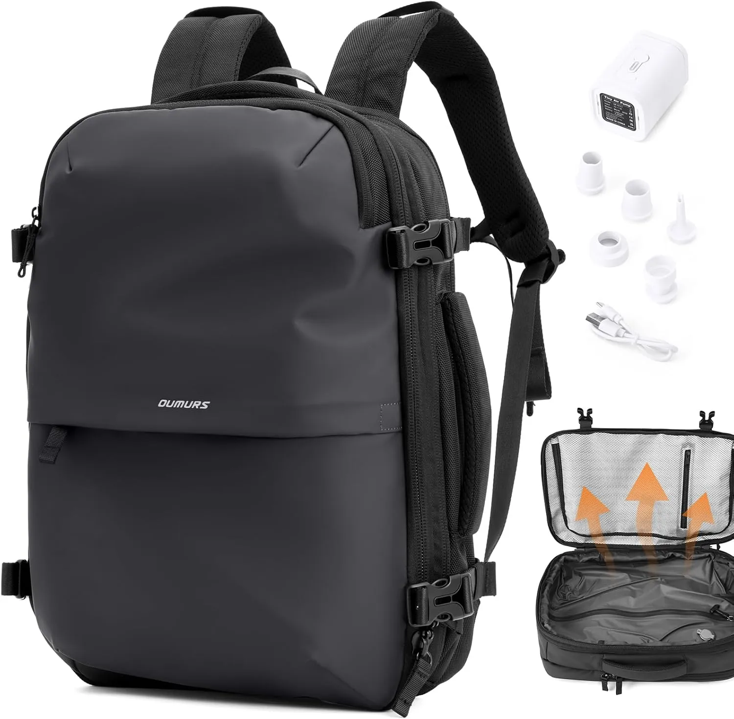 60L Expandable Vacuum Backpack with Air Pump for Long Travel with Vacuum Compression Pocket Large Capacity Water-resistant Gray 1680D Oxford Fabric Lamination Fabric