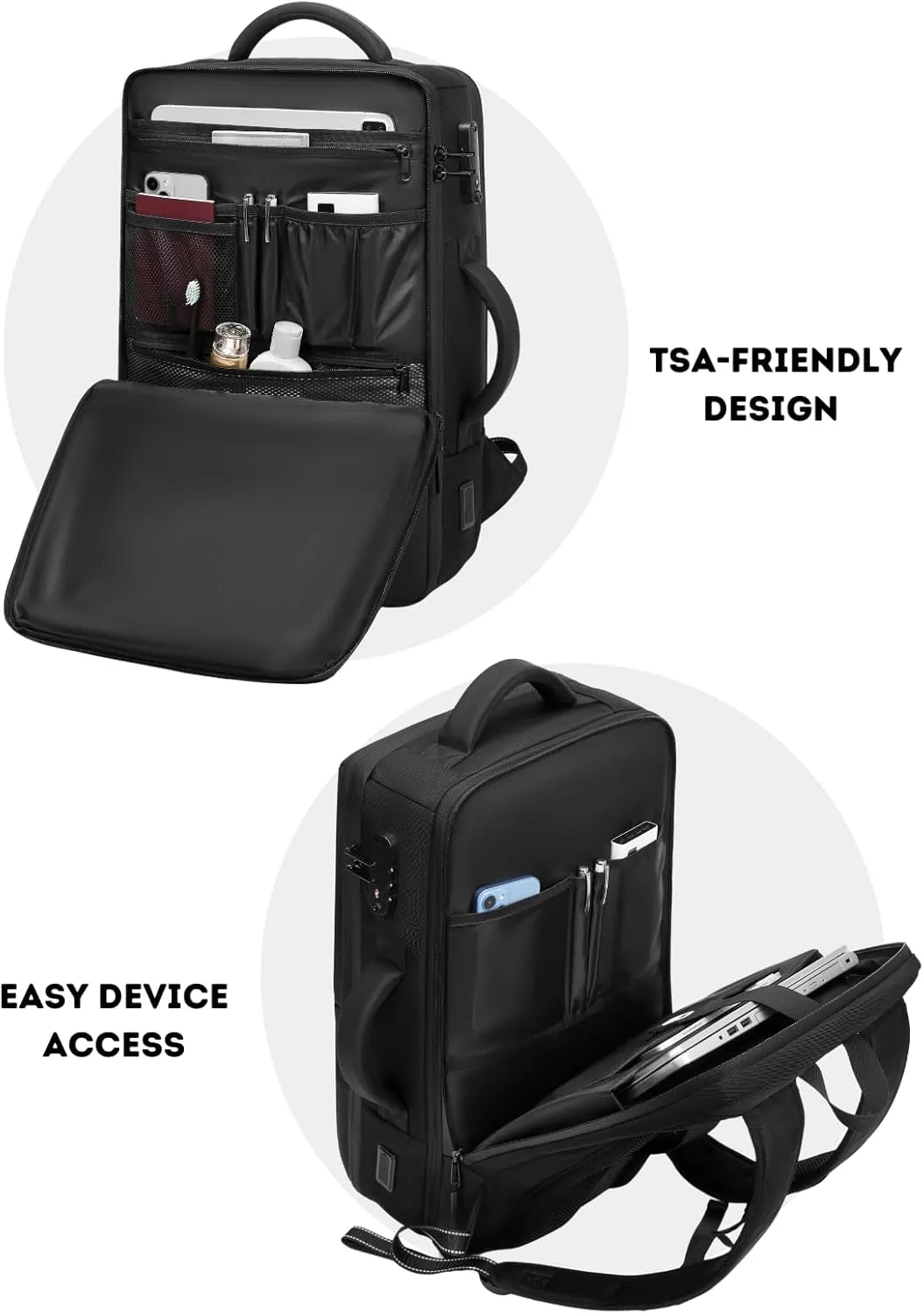 70L Vacuum Backpack for Travel with Pump, Expandable Vacuum Seal Compression Backpack with TSA Lock, Charging Port, fit 19" Laptop, Water Waterproof, for Business Trip, College, Camping