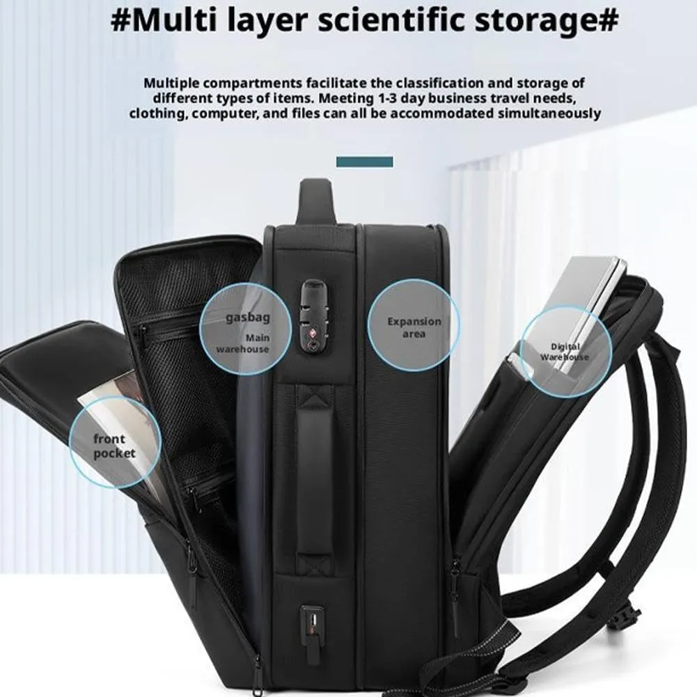 70L Vacuum Backpack Travel with Pump, Charging Port, Expandable Vacuum Seal Compression Backpack with TSA Lock for 19" Laptop, Waterproof Airback Backpacks, Carrry-on Luggage Airline Approved