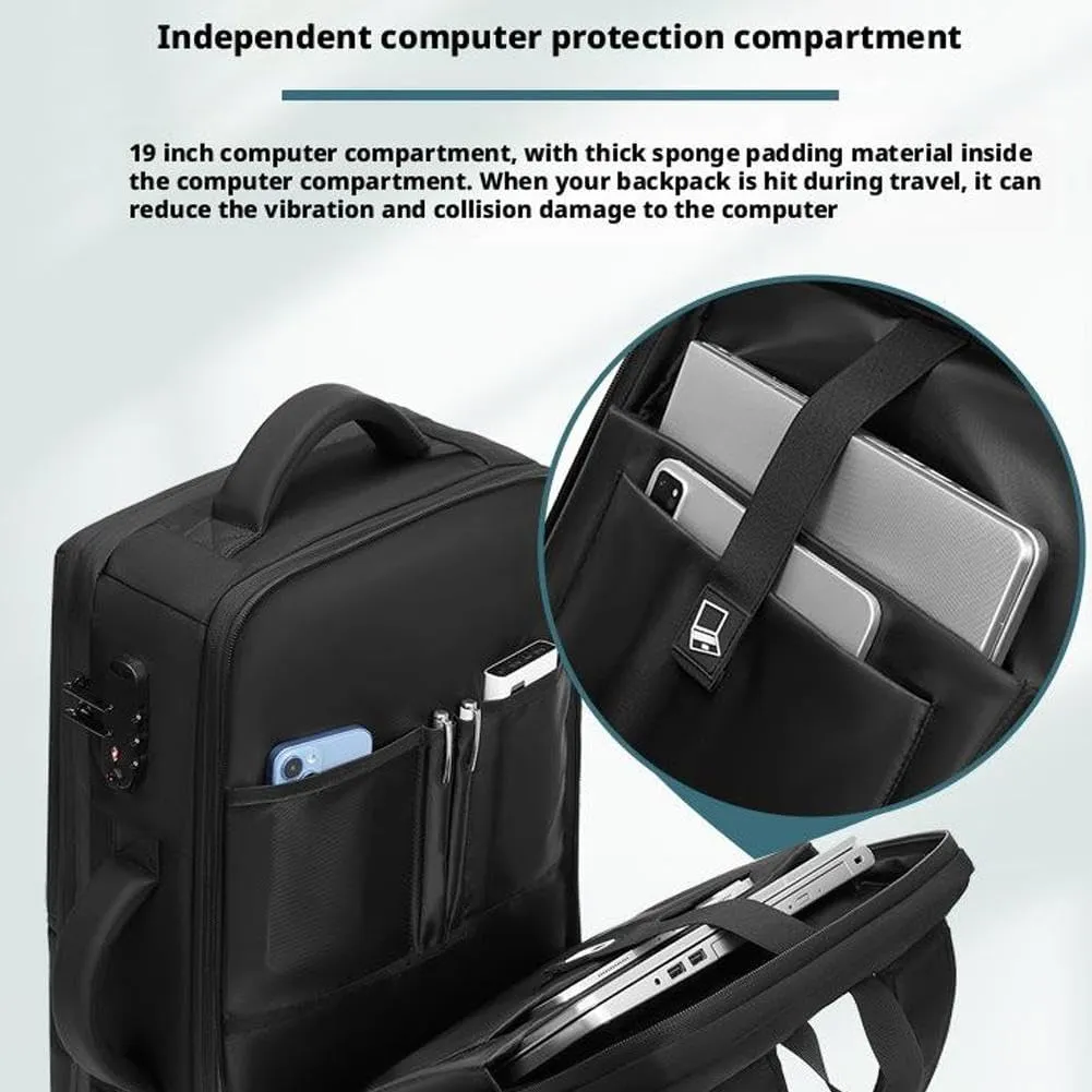 70L Vacuum Backpack Travel with Pump, Charging Port, Expandable Vacuum Seal Compression Backpack with TSA Lock for 19" Laptop, Waterproof Airback Backpacks, Carrry-on Luggage Airline Approved