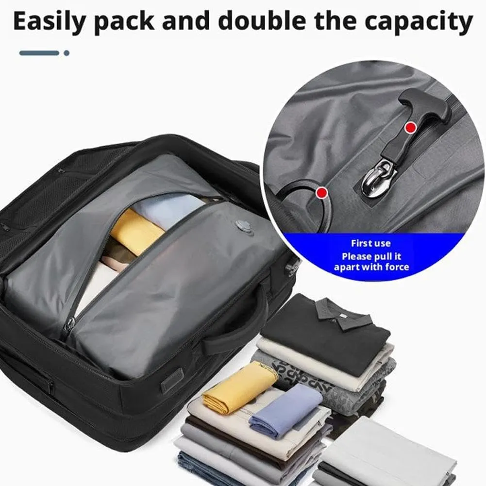 70L Vacuum Backpack Travel with Pump, Charging Port, Expandable Vacuum Seal Compression Backpack with TSA Lock for 19" Laptop, Waterproof Airback Backpacks, Carrry-on Luggage Airline Approved