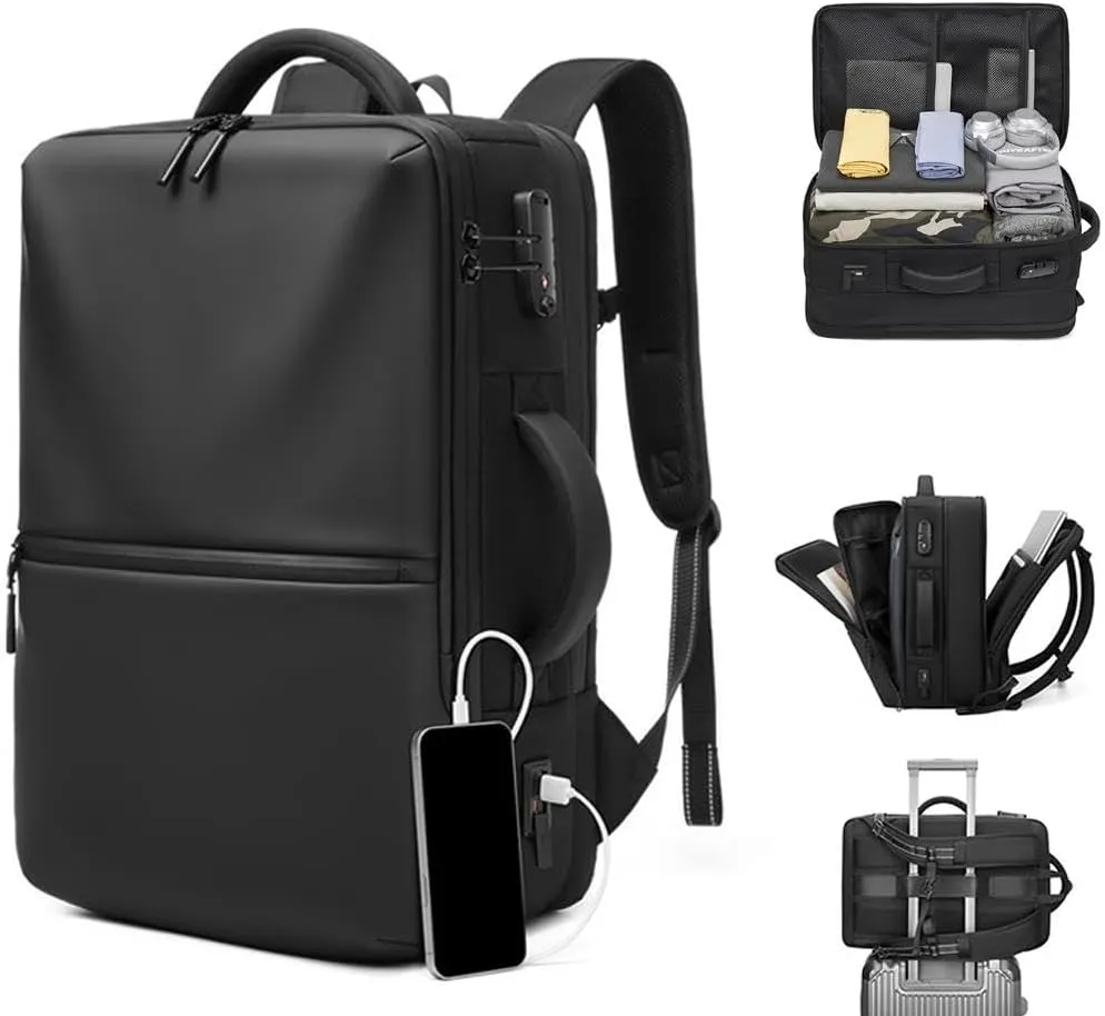 70L Vacuum Backpack Travel with Pump, Charging Port, Expandable Vacuum Seal Compression Backpack with TSA Lock for 19" Laptop, Waterproof Airback Backpacks, Carrry-on Luggage Airline Approved