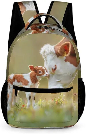 A Cute Calf And Its Mother Fashion Backpack Cute Daypack Unisex Laptop Bag for Travel Business Work