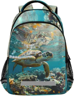 A Green Turtle Swims in A Colorful Coral Reef and The Sunlight Penetrates The Clear Water Backpacks Travel Laptop Daypack School Book Bag for Men Women Teens Kids