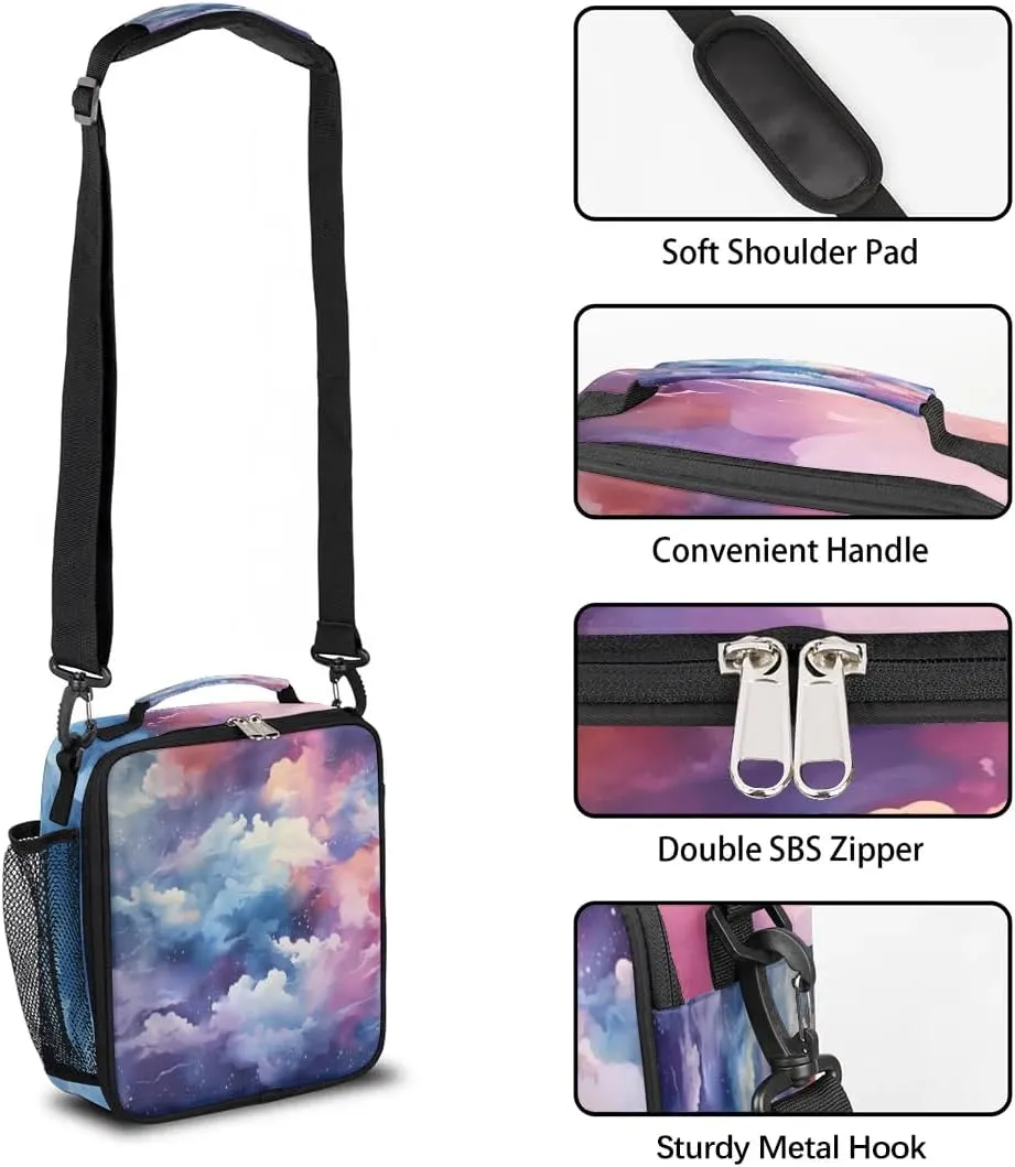Abstract Smoky Clouds Lunch Bag for Women/Men, Insulated Lunch Box with Adjustable Shoulder Strap, Zipper Lunch Tote Bag for Work Picnic Camping