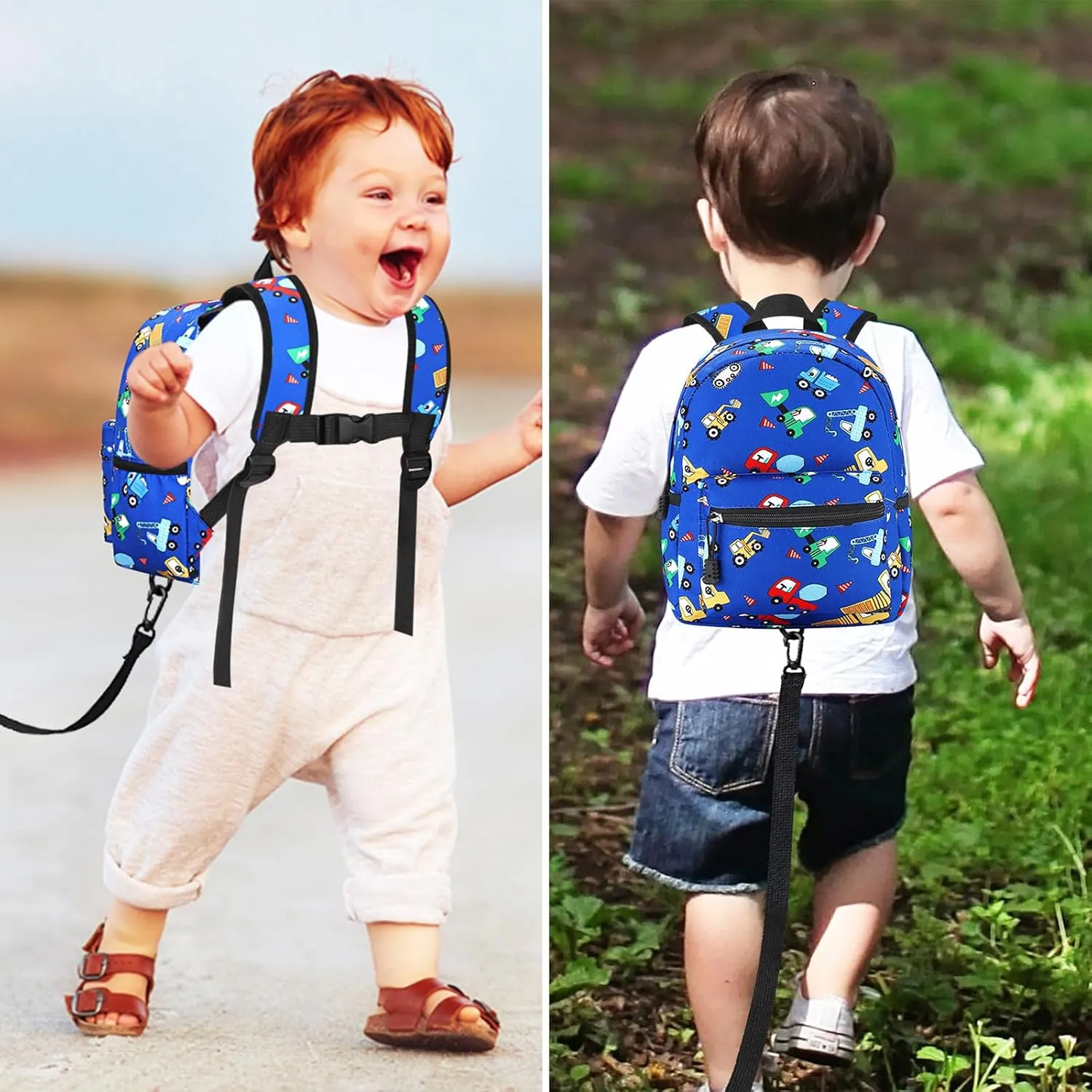 Accmor Toddler Backpack with Leash, Cute Kids Backpacks with Anti Lost Wrist Link, Mini Baby Backpack Leash Walking Harness for Outdoor Travel, Small Excavator Backpack Tether Protector for Boys