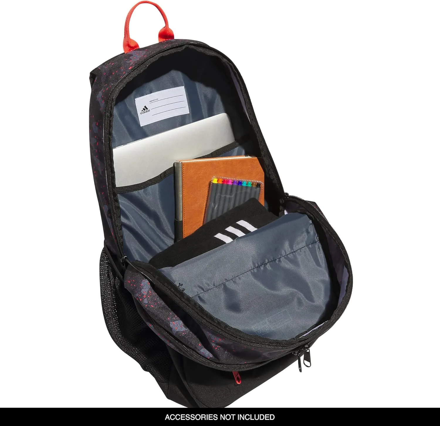 adidas Unisex Foundation Backpack for Laptop, Book Sleeve, Large Durable Athletic Gym Bag, Galaxy Camo Black-Bright Red/Black/Bright Red, One Size
