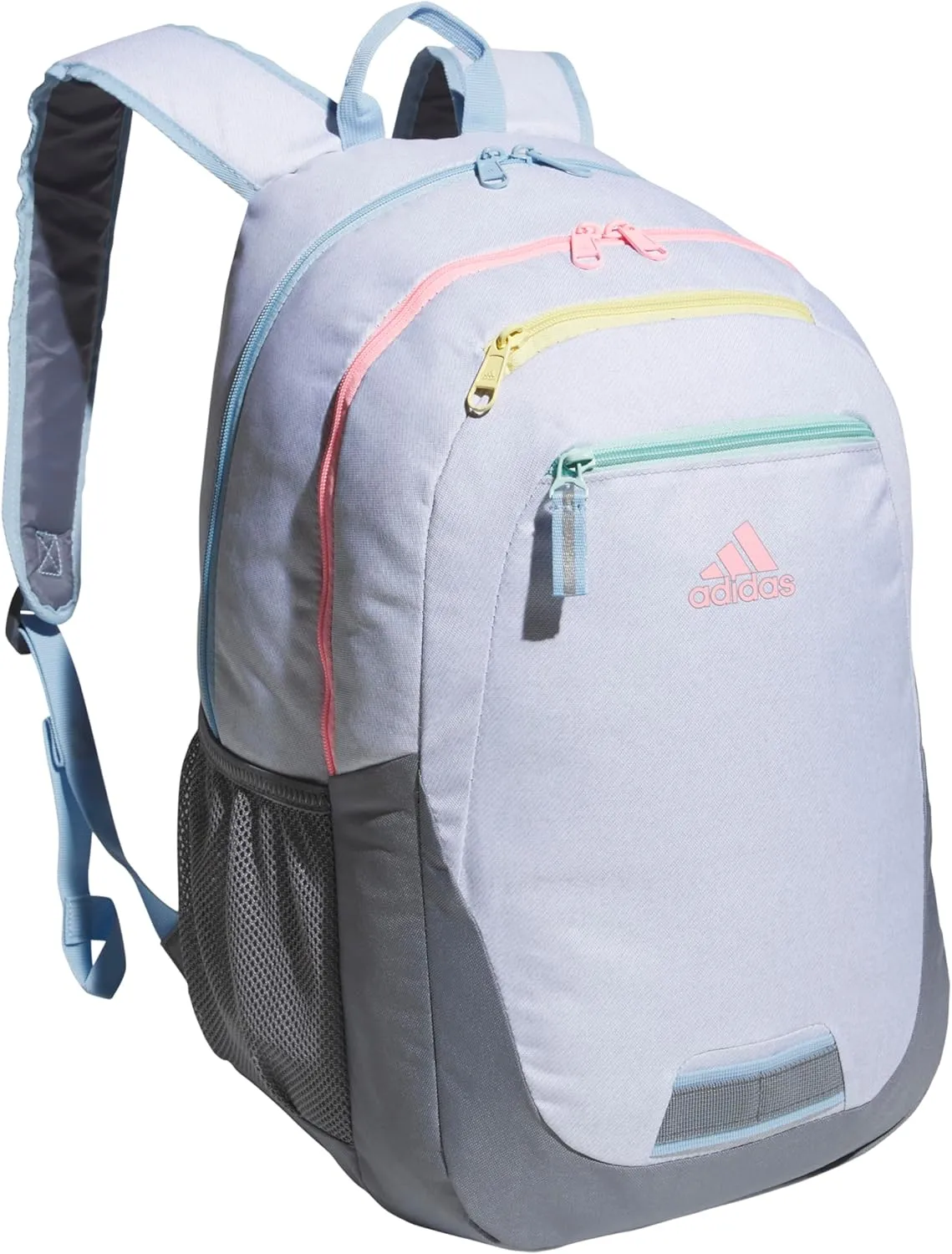 adidas Unisex Foundation Backpack for Laptop, Book Sleeve, Large Durable Athletic Gym Bag, Twill White/Pink Spark/Grey, One Size