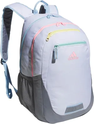 adidas Unisex Foundation Backpack for Laptop, Book Sleeve, Large Durable Athletic Gym Bag, Twill White/Pink Spark/Grey, One Size