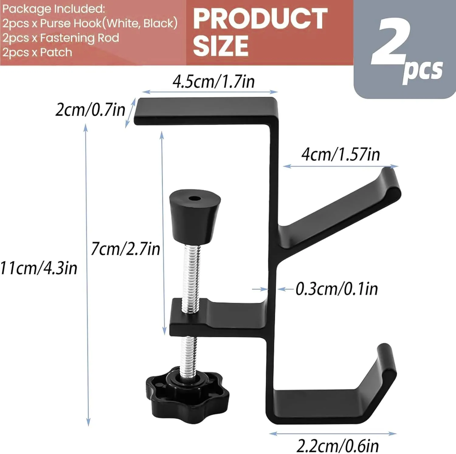 Adjustable Heavy Duty Bag Hook for Table, Desk & Shelf - Clamp-On Purse Hanger Organizer with No Drilling, Perfect for Hanging Purses, Handbags, Backpacks & Accessories