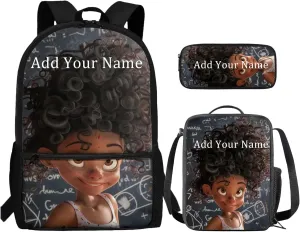 African Cute Girl Backpack for Girls 10-12 Travel School Bookbag for Boys 3 Piece Backpack Set Backpack for Kindergarten Elementary Middle High School 5th Grade Backpack