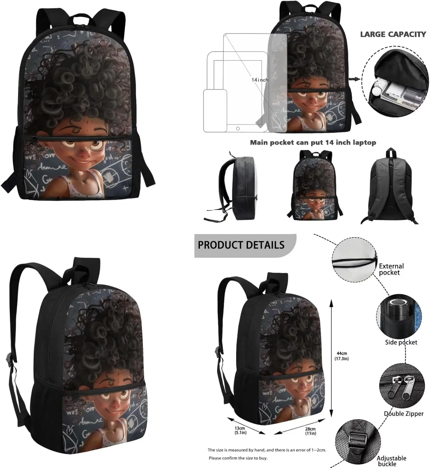 African Cute Girl Backpack for Girls 10-12 Travel School Bookbag for Boys 3 Piece Backpack Set Backpack for Kindergarten Elementary Middle High School 5th Grade Backpack