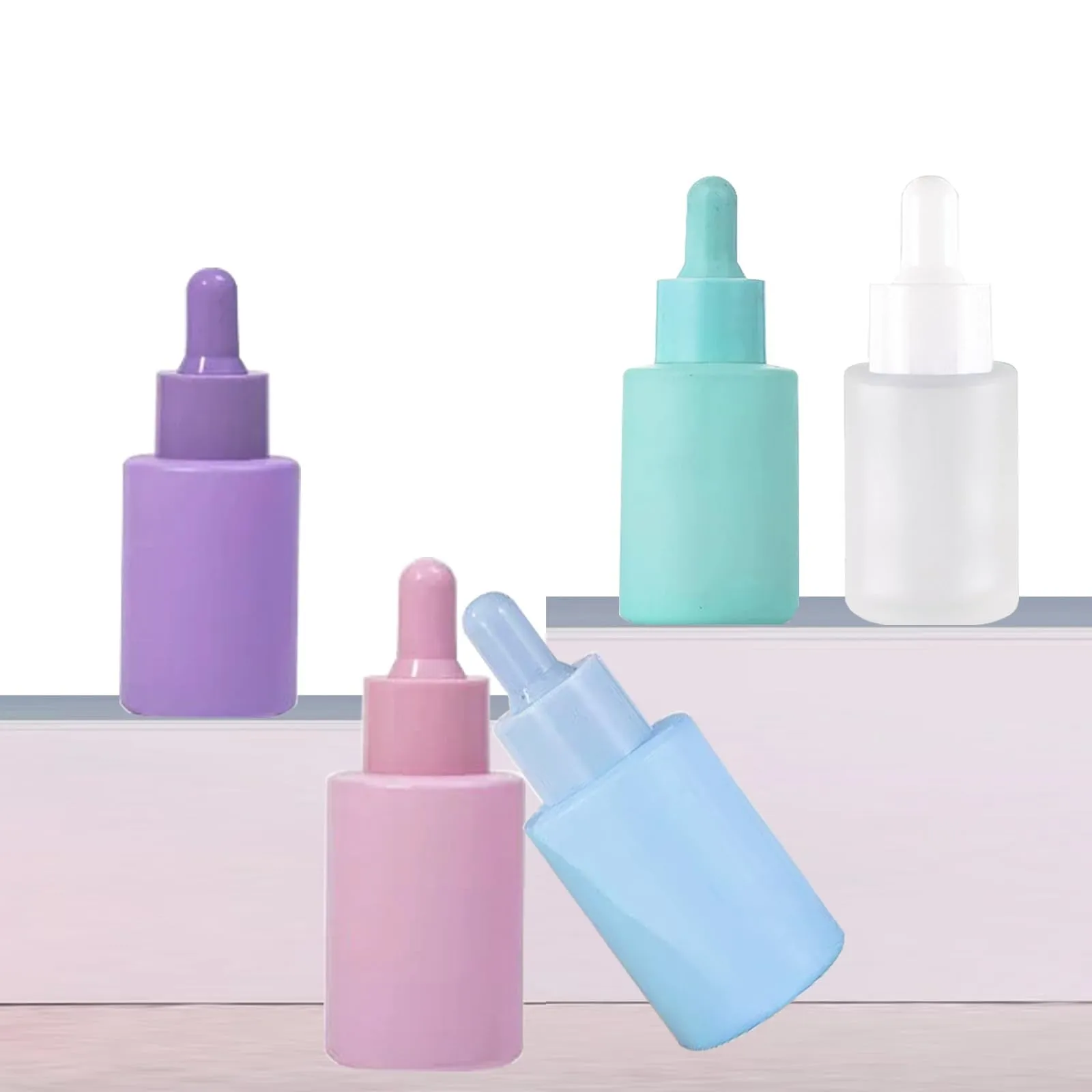 AGENIZ 4 Pack 1oz Glass Dropper Bottle,Pink Glass Dropper Bottles with 2 Funnels & 2 Lotion Pumps,30 ml Eye Dropper Bottles For Essential Oils,Serums,Lotion,Tincture Bottles (B - Pink)