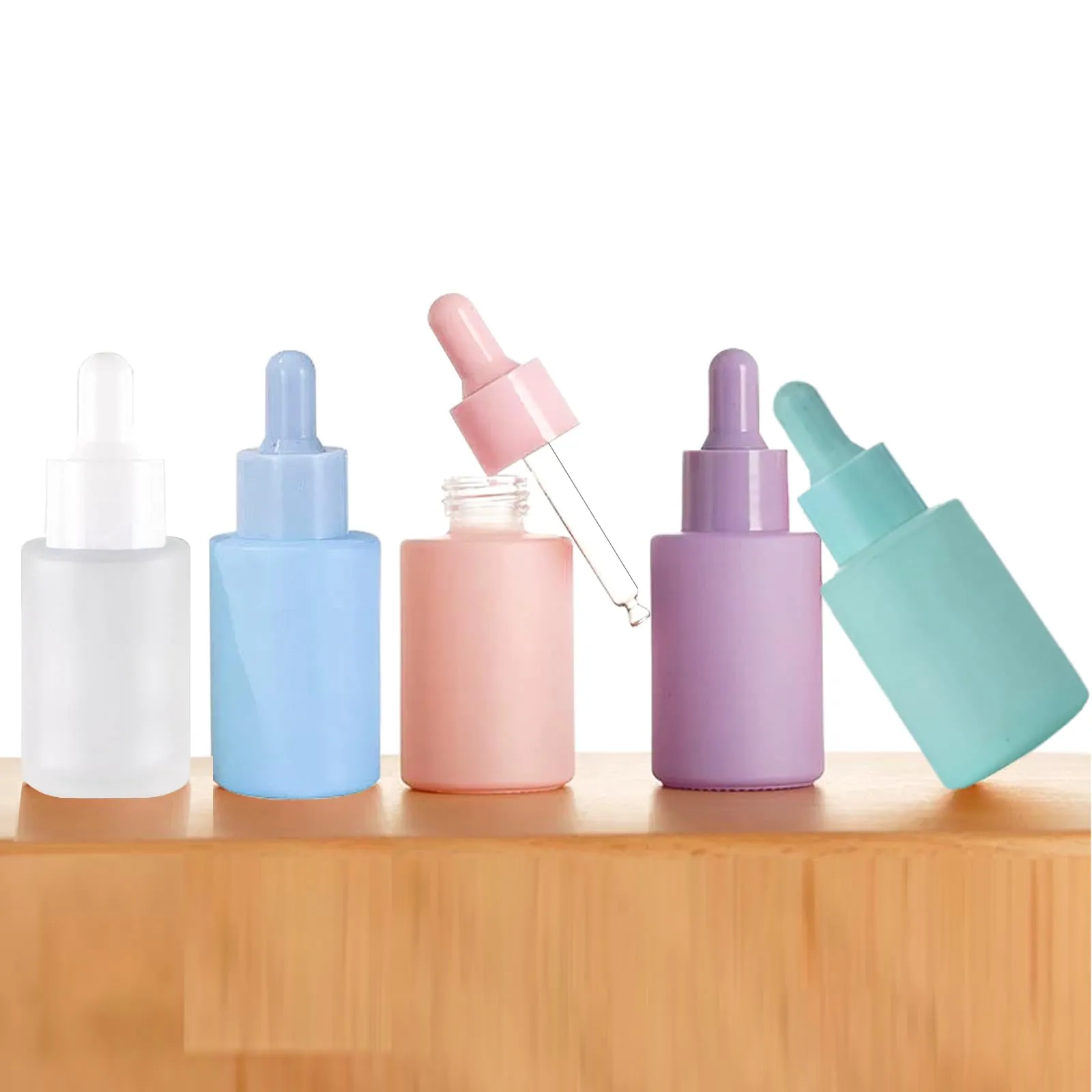AGENIZ 4 Pack 1oz Glass Dropper Bottle,Pink Glass Dropper Bottles with 2 Funnels & 2 Lotion Pumps,30 ml Eye Dropper Bottles For Essential Oils,Serums,Lotion,Tincture Bottles (B - Pink)