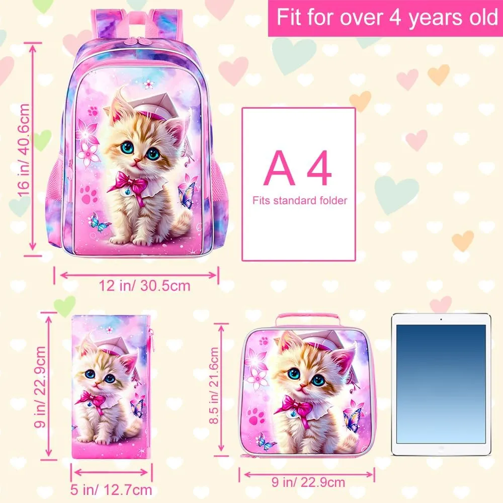 AGSDON 3PCS Backpacks for Girls, 16" Elementary Kids Backpack Preschool School Bookbags and Lunch Box