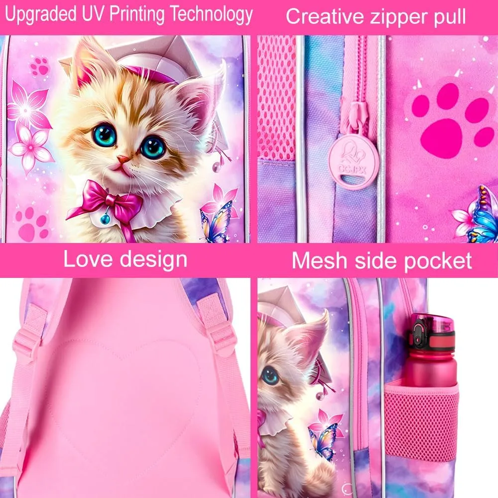 AGSDON 3PCS Backpacks for Girls, 16" Elementary Kids Backpack Preschool School Bookbags and Lunch Box