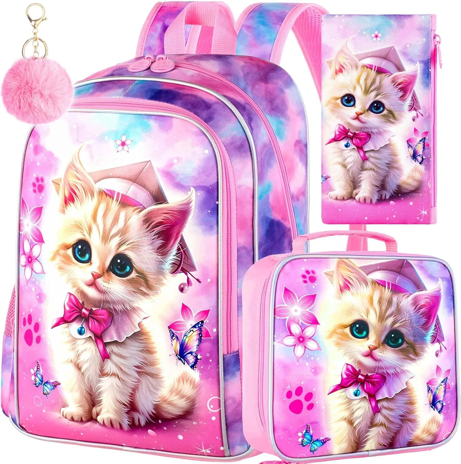 AGSDON 3PCS Backpacks for Girls, 16" Elementary Kids Backpack Preschool School Bookbags and Lunch Box