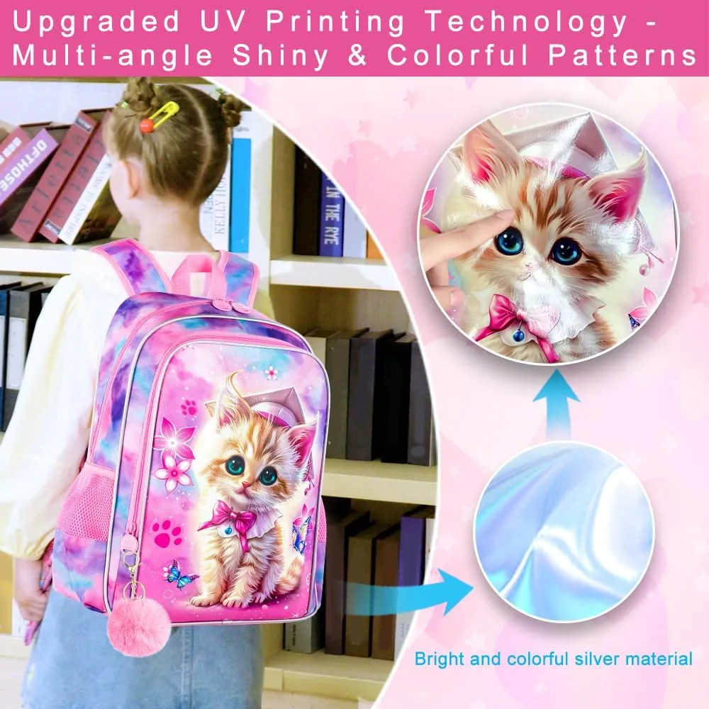 AGSDON 3PCS Backpacks for Girls, 16" Elementary Kids Backpack Preschool School Bookbags and Lunch Box