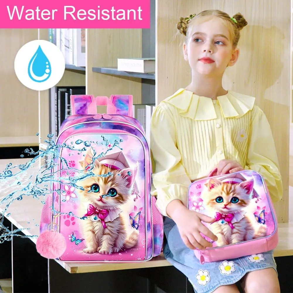AGSDON 3PCS Backpacks for Girls, 16" Elementary Kids Backpack Preschool School Bookbags and Lunch Box