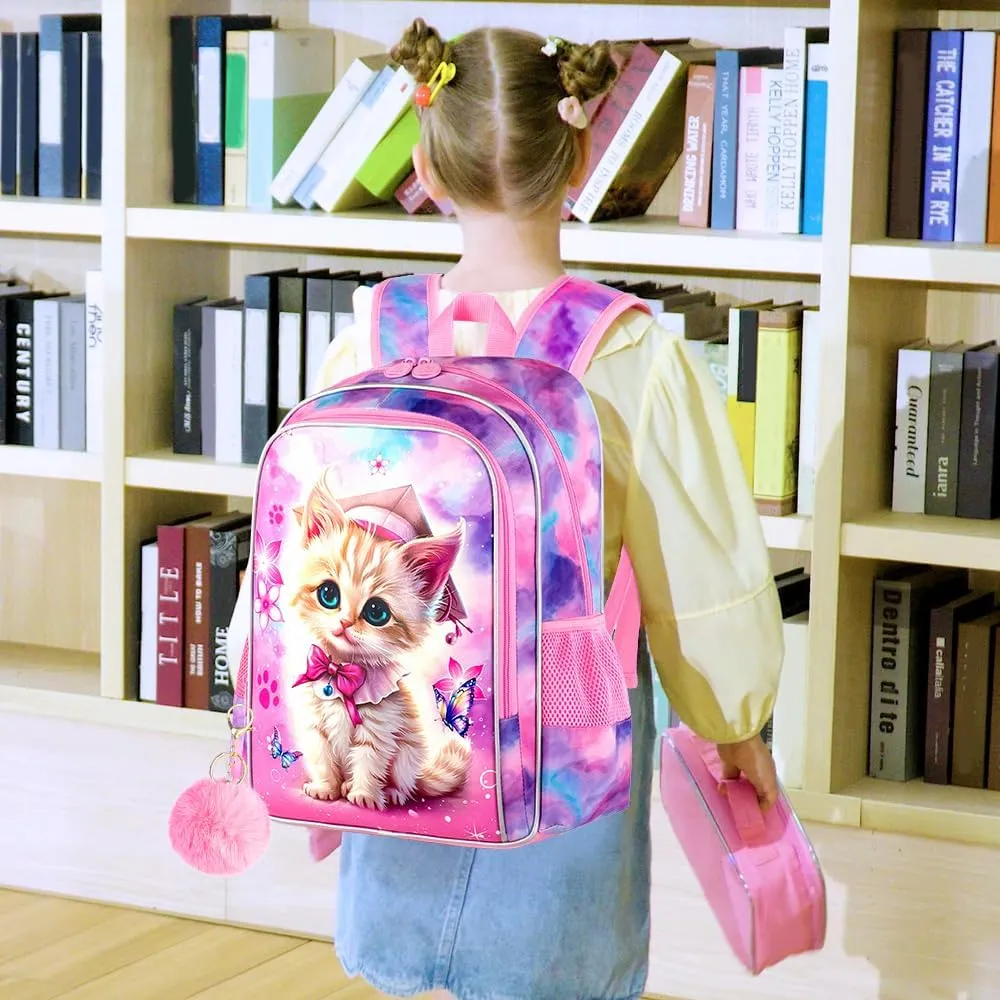 AGSDON 3PCS Backpacks for Girls, 16" Elementary Kids Backpack Preschool School Bookbags and Lunch Box