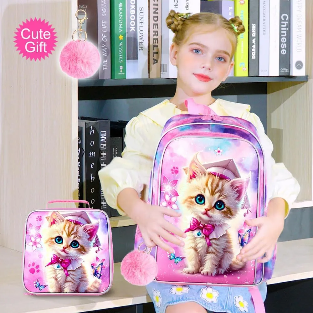 AGSDON 3PCS Backpacks for Girls, 16" Elementary Kids Backpack Preschool School Bookbags and Lunch Box