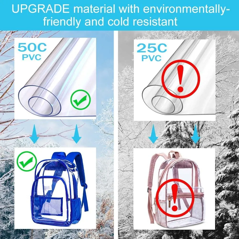 AGSDON Clear Backpack, Heavy Duty Transparent Bookbag, See Through PVC Backpacks for Women Men