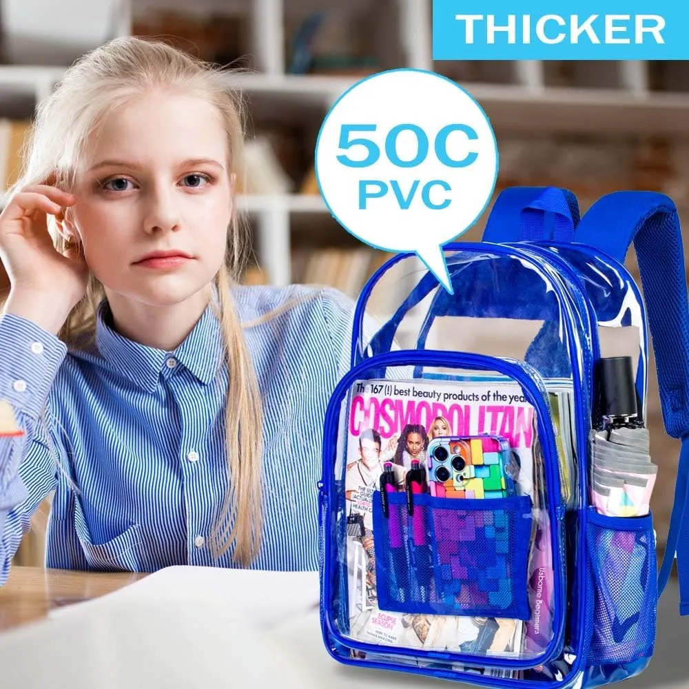 AGSDON Clear Backpack, Heavy Duty Transparent Bookbag, See Through PVC Backpacks for Women Men