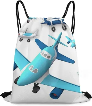 Airplane Drawstring Backpack Travel Sports Drawstring Bags Portable Storage Gym Bag for Men Women