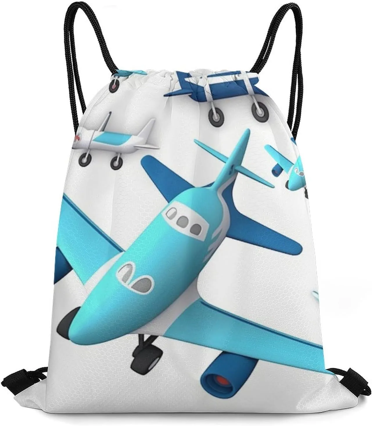 Airplane Drawstring Backpack Travel Sports Drawstring Bags Portable Storage Gym Bag for Men Women
