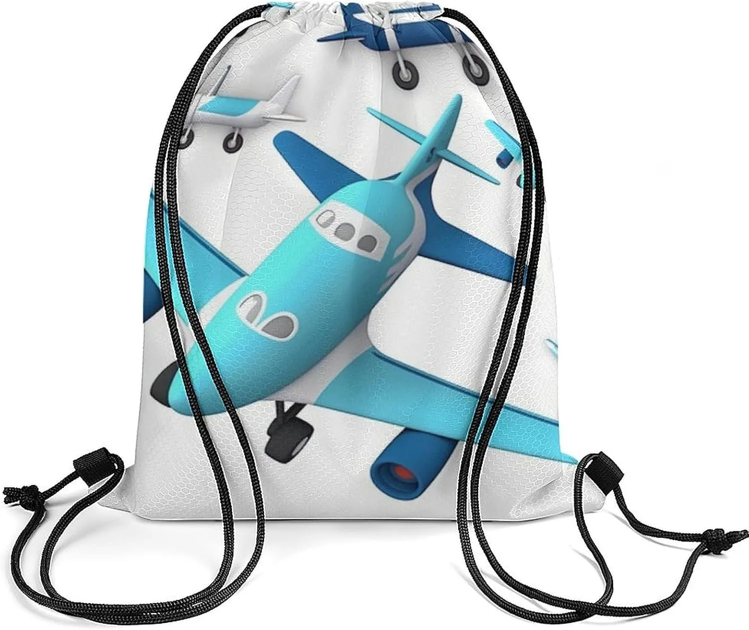 Airplane Drawstring Backpack Travel Sports Drawstring Bags Portable Storage Gym Bag for Men Women