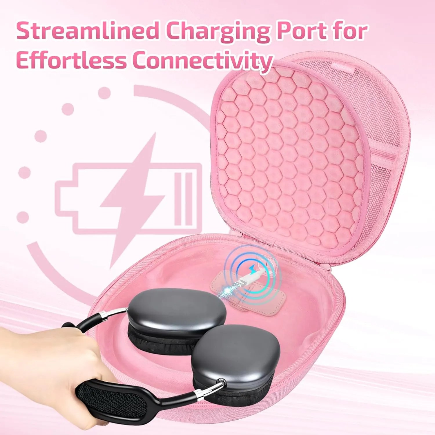 AirPod Max Case with Sleep and Charging Support， AirPods Max Accessory Compatible with Apple AirPods Max Wireless Over-Ear Headphones, Travel Portable Airpod Max Case(Pink)