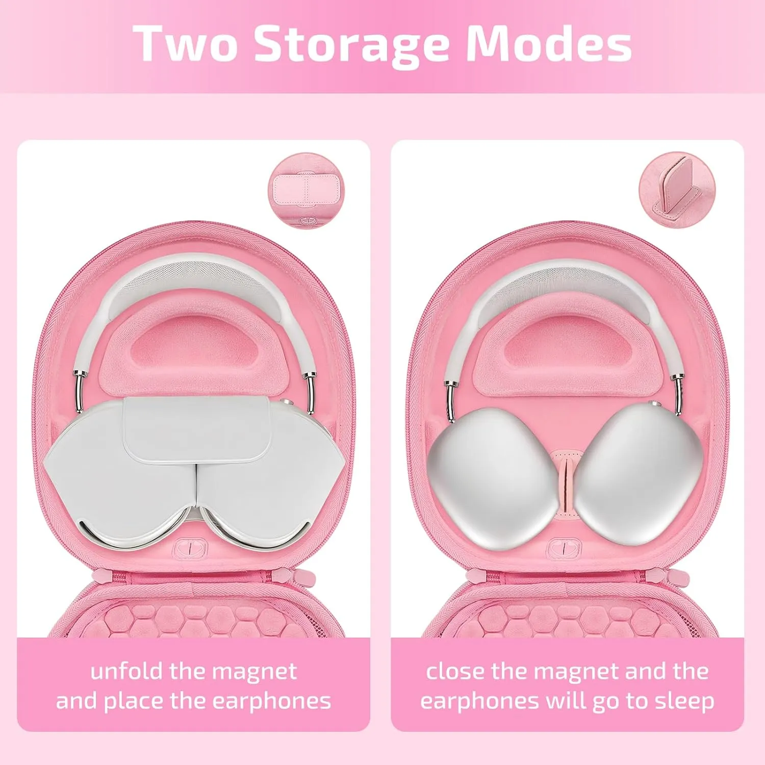 AirPod Max Case with Sleep and Charging Support， AirPods Max Accessory Compatible with Apple AirPods Max Wireless Over-Ear Headphones, Travel Portable Airpod Max Case(Pink)
