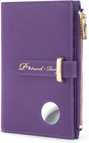 Airtag Passport Wallet for Women, RFID Blocking Passport Holder with Credit Card Holder, Dark Purple
