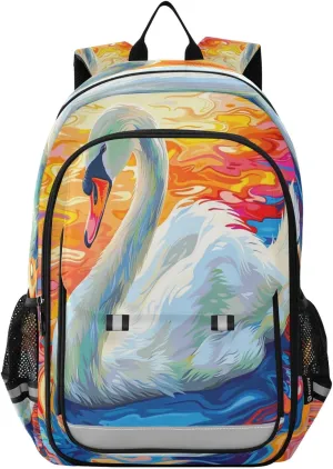 ALAZA A Beautiful Swan Is Swimming on The Lake Surface School Backpacks Travel Laptop Bag Kids Bookbag for Girls Boys Teens Women Men