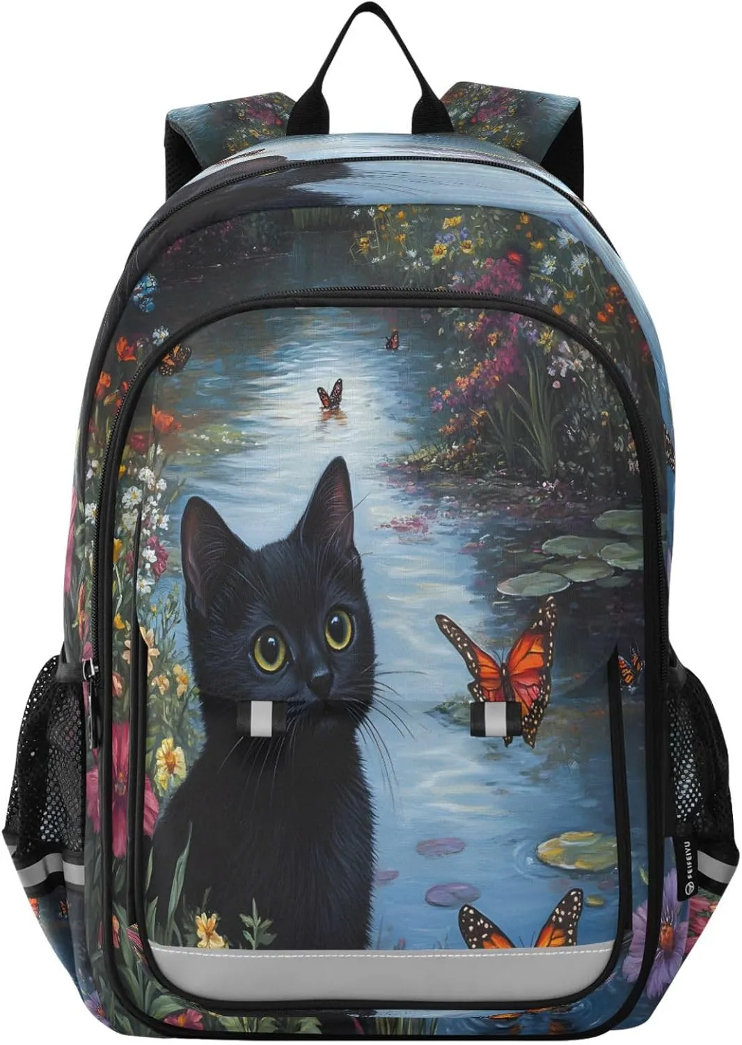 ALAZA Black Cats with Floral Butterfly School Backpacks Travel Laptop Bag Kids Bookbag for Girls Boys Teens Women Men