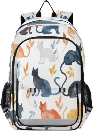 ALAZA Cat Silhouettes Watercolor School Backpacks Travel Laptop Bag Kids Bookbag for Girls Boys Teens Women Men