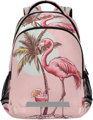ALAZA Coconut Tree Wine Glass Flamingo Backpacks Travel Laptop Daypack School Book Bag for Men Women Teens Kids