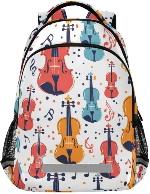 ALAZA Colorful Violins Notes Backpack Girls Kids Backpacks Boys School Bookbag 3rd 4th 5th Grade Casual Daypack Laptop Shoulder Bag with Chest Strap