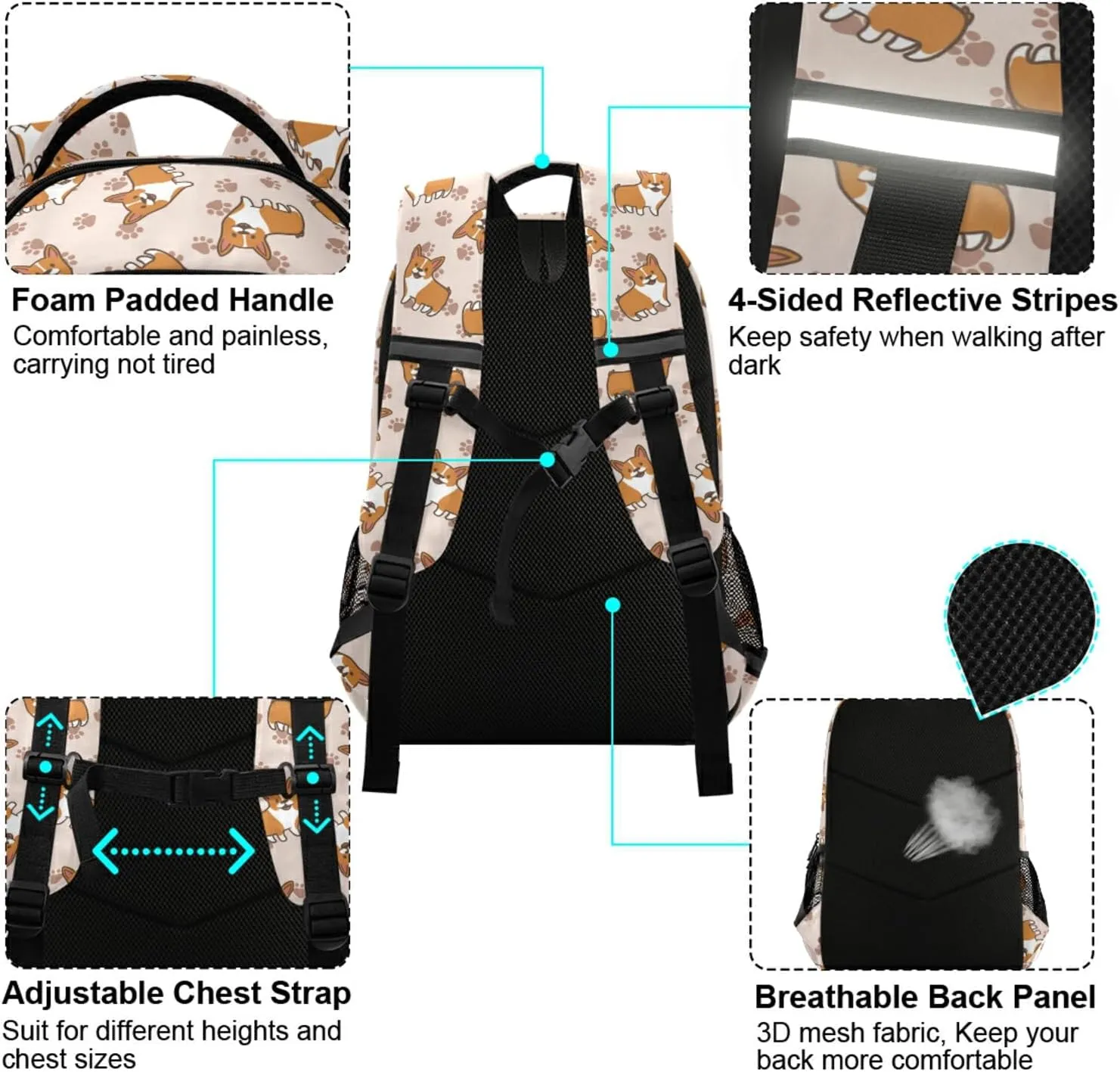 ALAZA Cute Corgi Dogs Backpacks Travel Laptop Daypack School Book Bag for Men Women Teens Kids