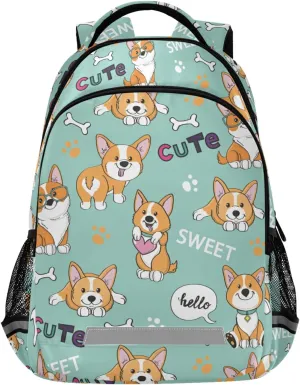 ALAZA Cute Dogs Corgi On Blue Backpacks Travel Laptop Daypack School Book Bag for Men Women Teens Kids