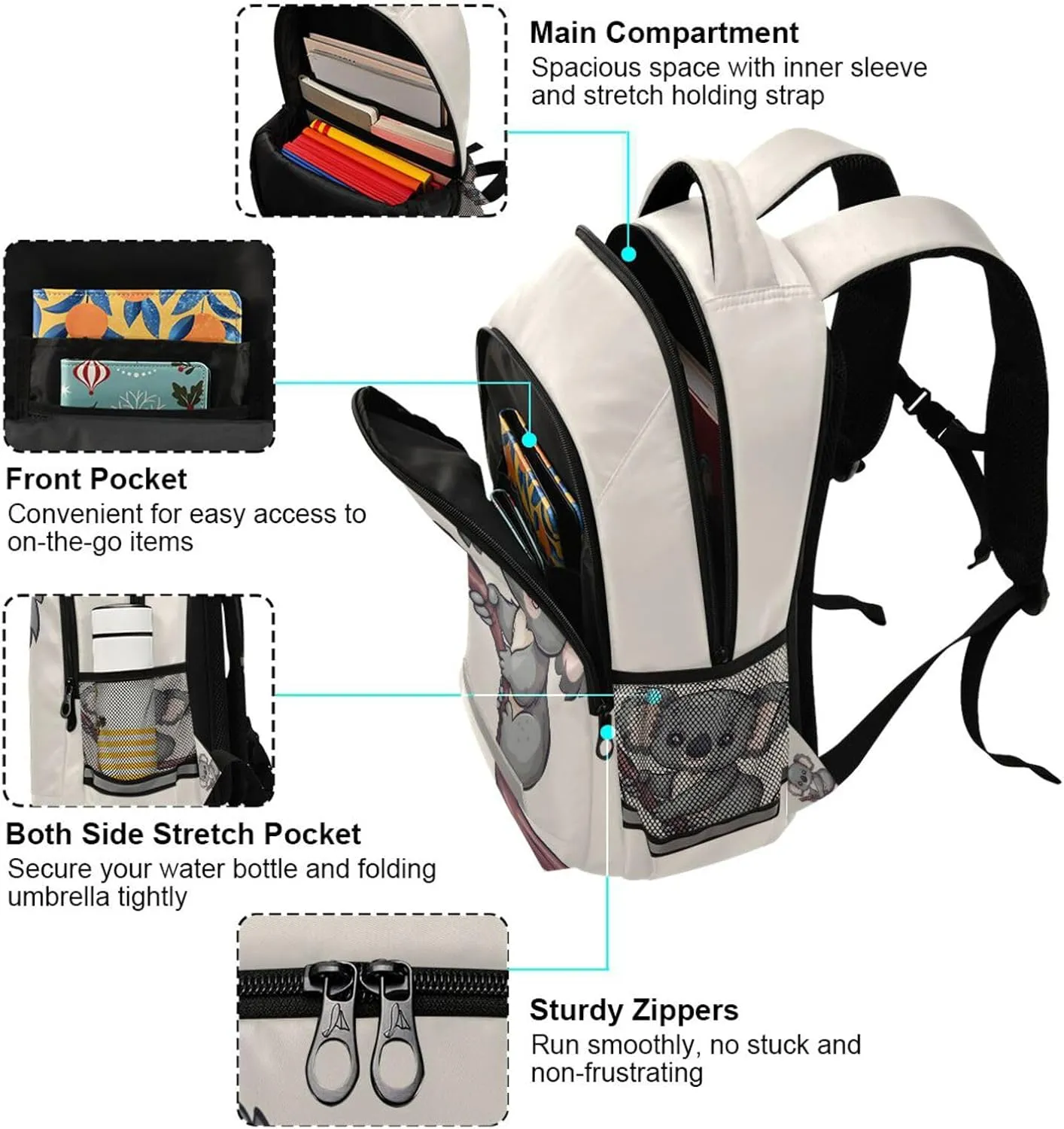 ALAZA Cute Koala Backpacks Travel Laptop Daypack School Book Bag for Men Women Teens Kids01